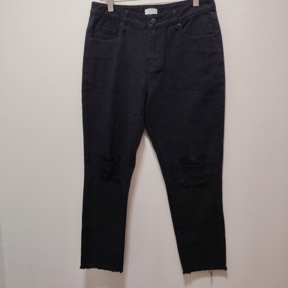 Tobi Black Distressed Straight Leg Mom Denim Jeans NEW 27